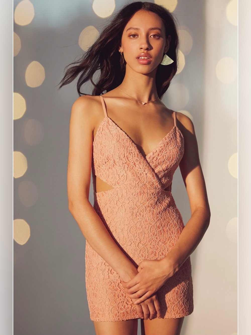 Cut-Out Surplice Lace Mini Dress